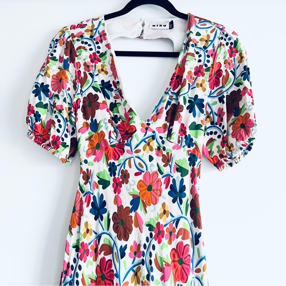 Rixo London Steph Crepe Midi Dress in Bright Floral Print Size Medium - Picture 13 of 16